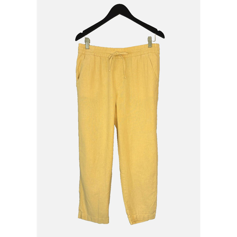 Gap Women's High Waisted Linen Blend Elastic Waist Yellow Pants Sz M EUC